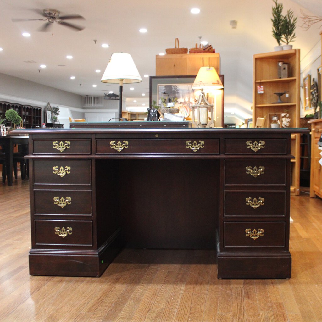 Orig Price - $2500 - Executive Desk w/ Leather Top/Glass