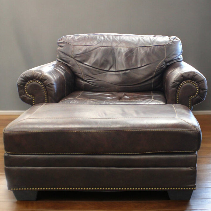 Blended Leather Armchair w/ Ottoman