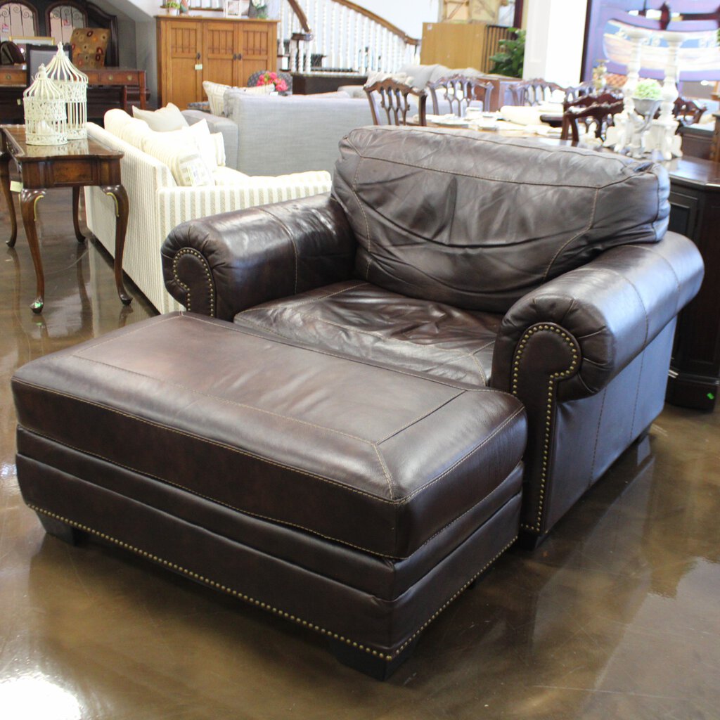 Blended Leather Armchair w/ Ottoman