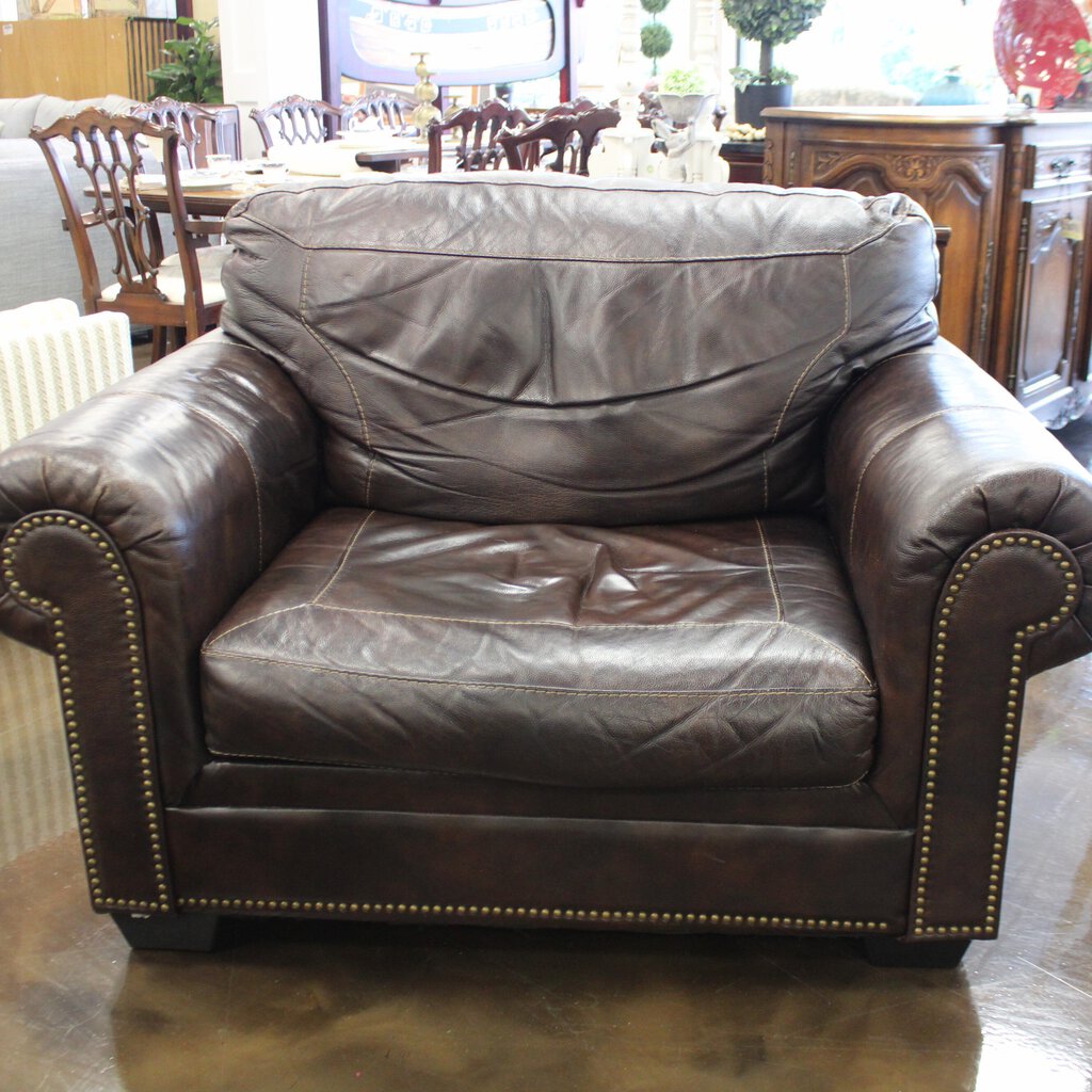 Blended Leather Armchair w/ Ottoman