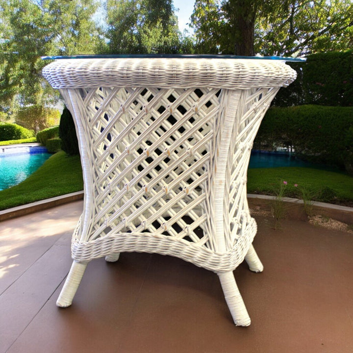 Wicker Side Table w/ Glass Top