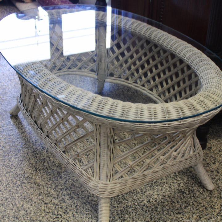 Wicker Cocktail Table w/ Glass Top