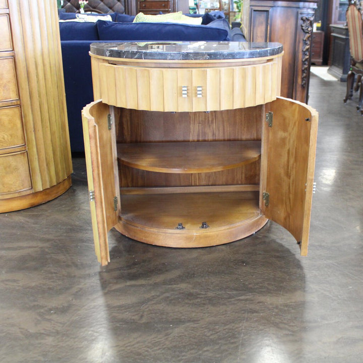 Demilune Nightstand w/ Marble Top & Storage