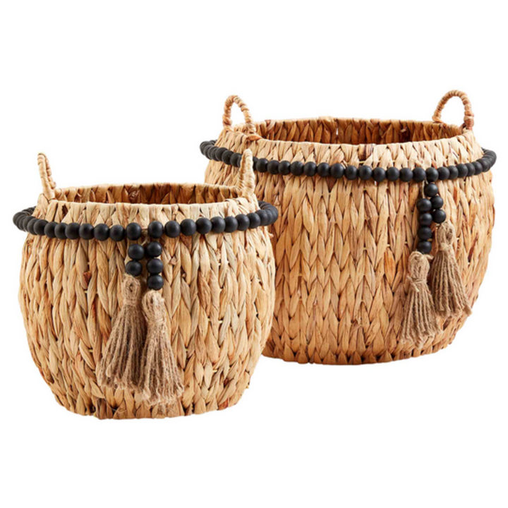 Black Bead Tassel Basket Set of 2