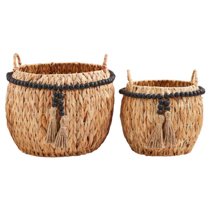 Black Bead Tassel Basket Set of 2