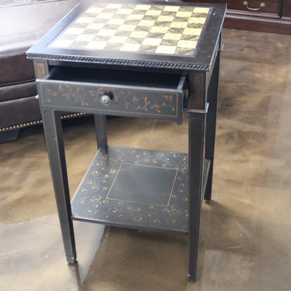 Orig Price $1800 - End Table w/ Drawer and Checker Top