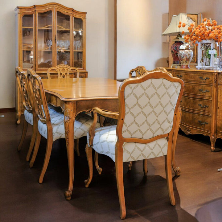 1940s Traditional Dining Room Table with 6 Chairs and China Cabinet