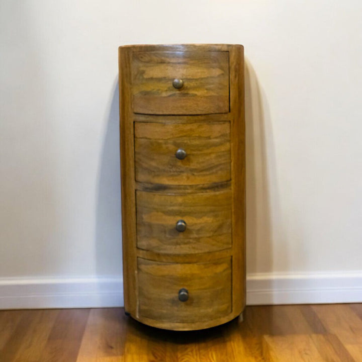 Cylindrical 4 Drawer Wooden Accent Table