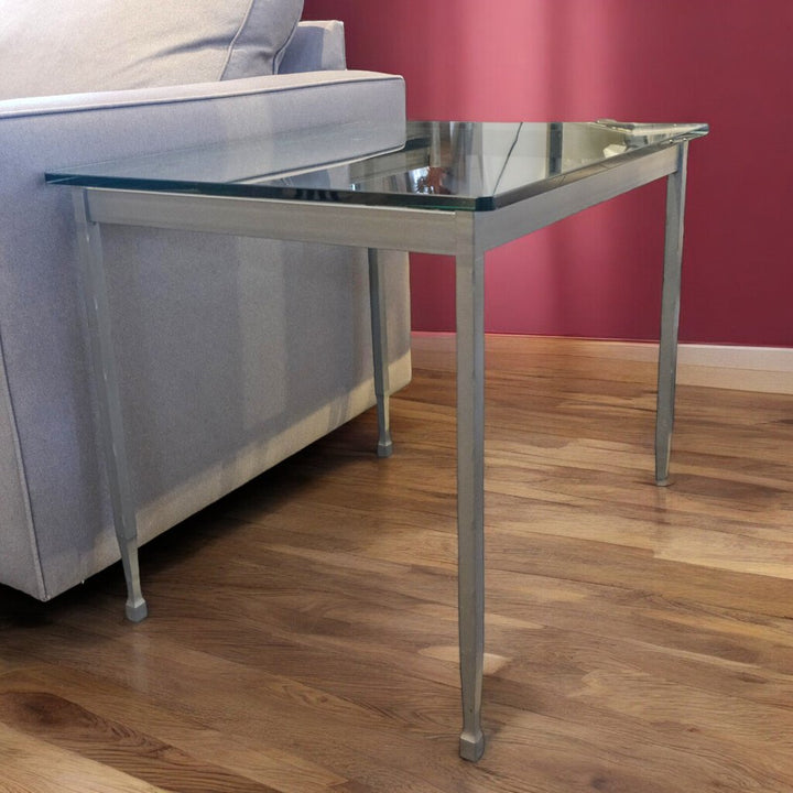 Glass Top End Table with Iron Base