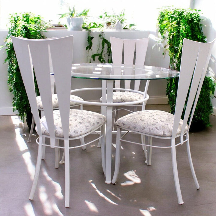 Glass and Metal Dining Table w/ 4 Chairs