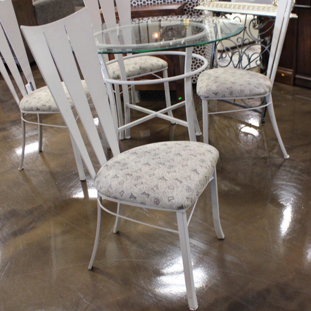 Glass and Metal Dining Table w/ 4 Chairs