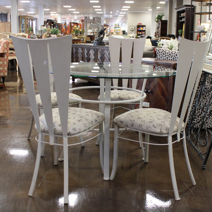 Glass and Metal Dining Table w/ 4 Chairs