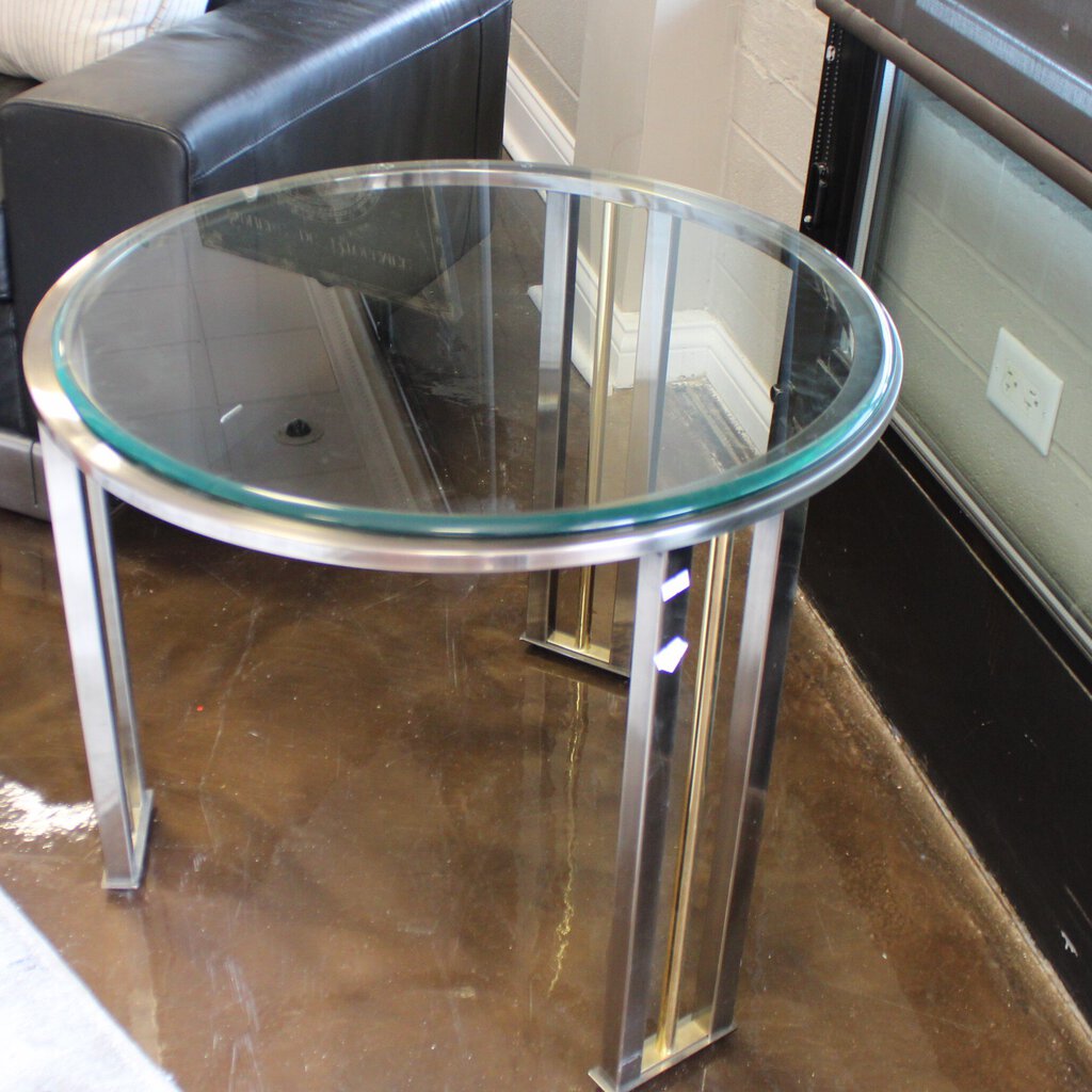 Round Glass & Chrome End Table