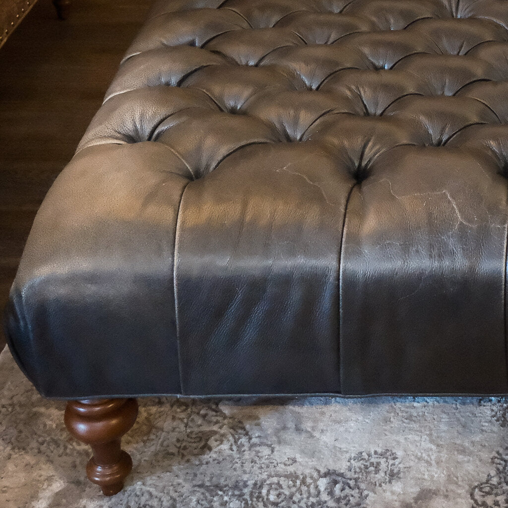 Orig Price $3500 - Tufted Leather Cocktail Ottoman