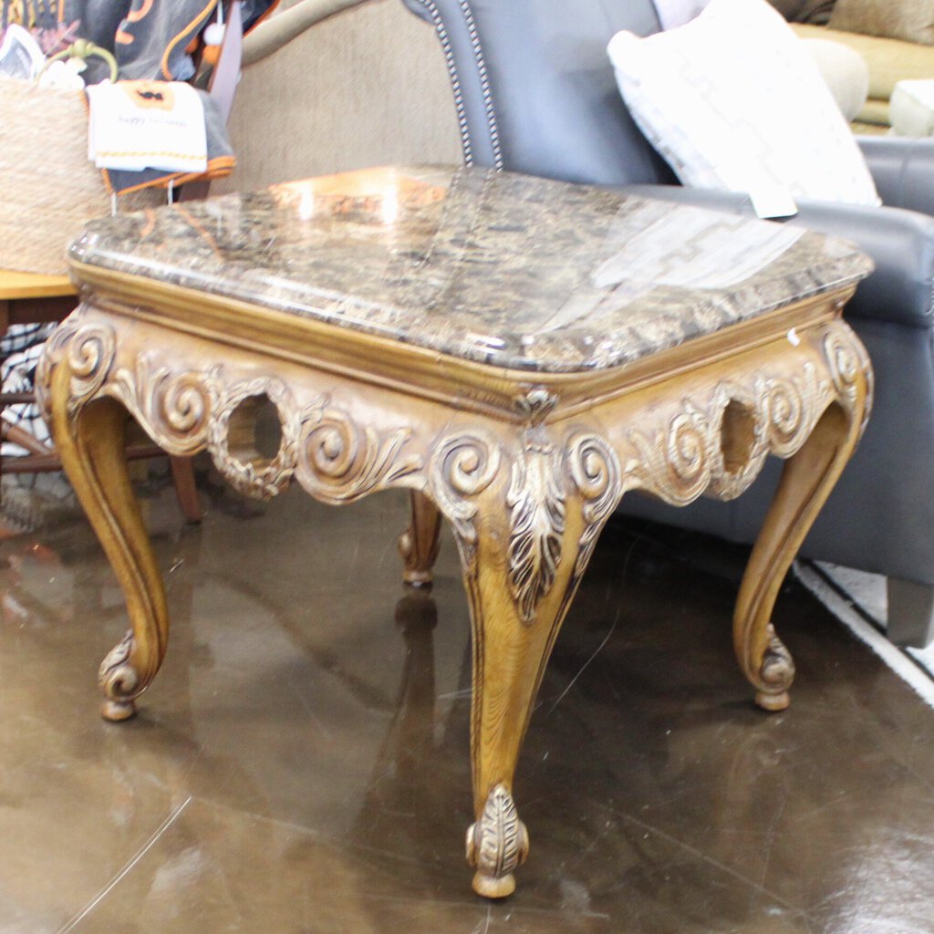 Ornate End Table w/ Marble top