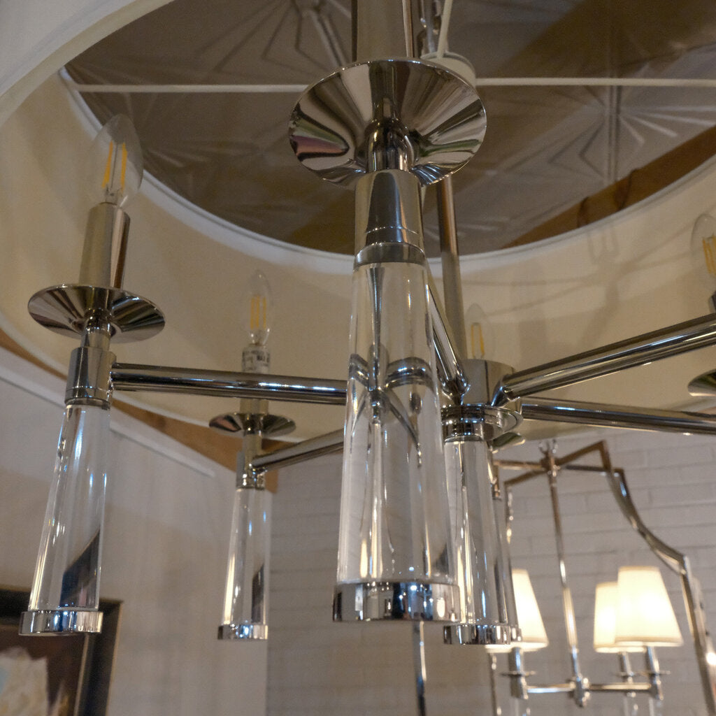 Orig Price $968 - 6 Arm Nickel Chandlier with Shades