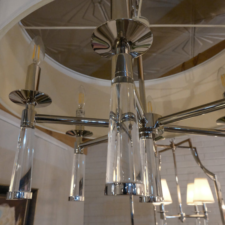 Orig Price $968 - 6 Arm Nickel Chandlier with Shades