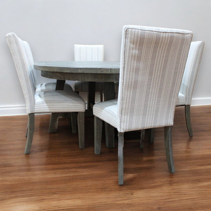 (BRAND NEW) Round Driftwood Dining Table w/ Six Chairs & Leaf