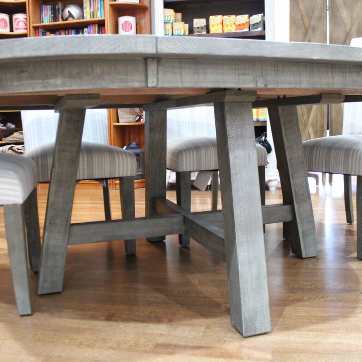 (BRAND NEW) Round Driftwood Dining Table w/ Six Chairs & Leaf