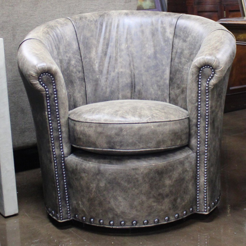 Orig Price $2197 - Leather Swivel Barrel Chair