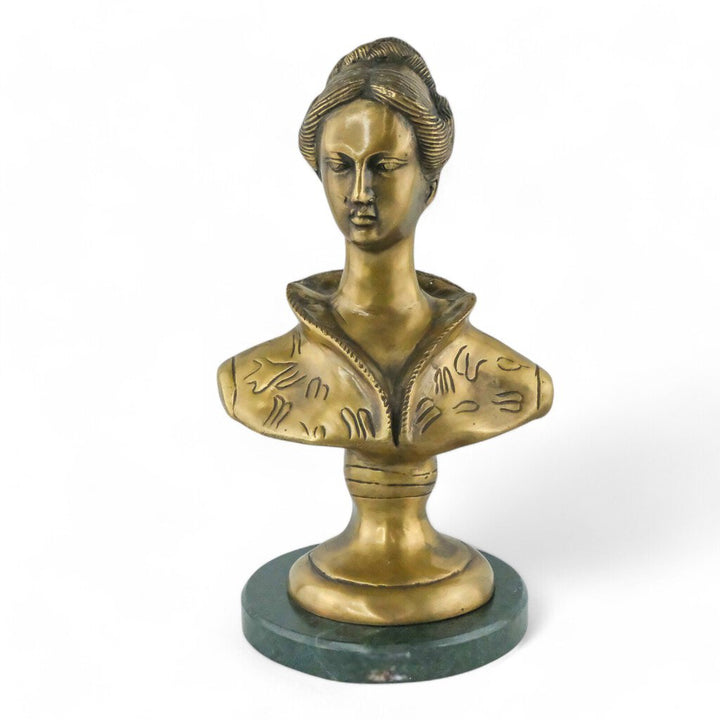 Brass Bust of Woman on Marble Stand