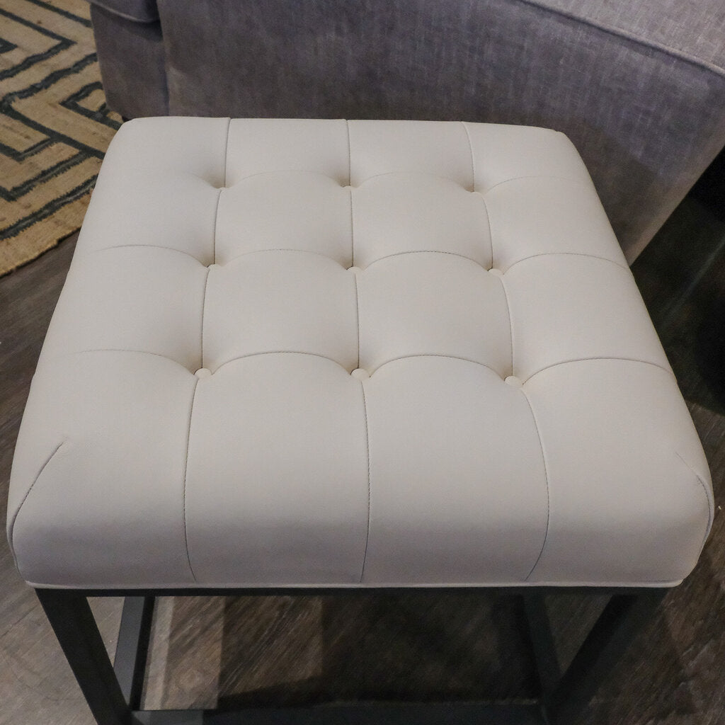 Orig Price $960 - Custom Tufted Leather Ottoman on Metal Base