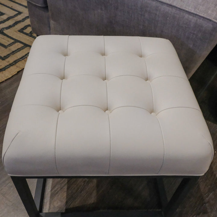 Orig Price $960 - Custom Tufted Leather Ottoman on Metal Base