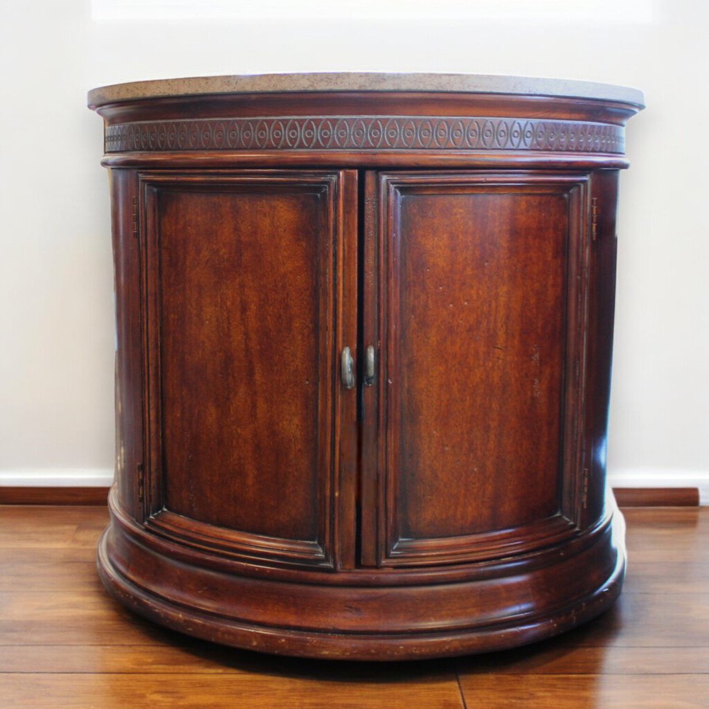 Drum End Table w/ Storage and Marble Top