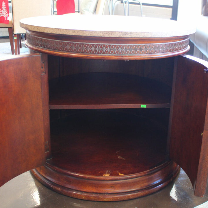 Drum End Table w/ Storage and Marble Top