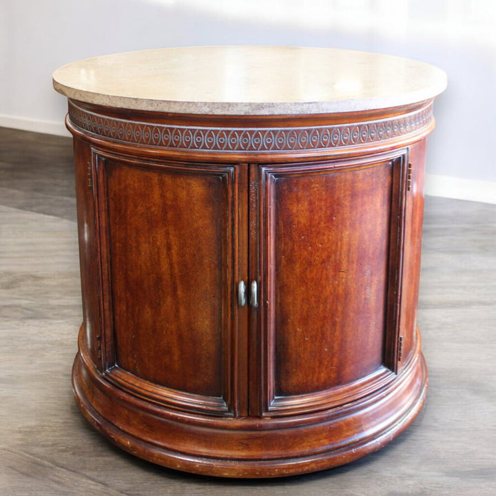 Drum End Table w/ Storage and Marble Top