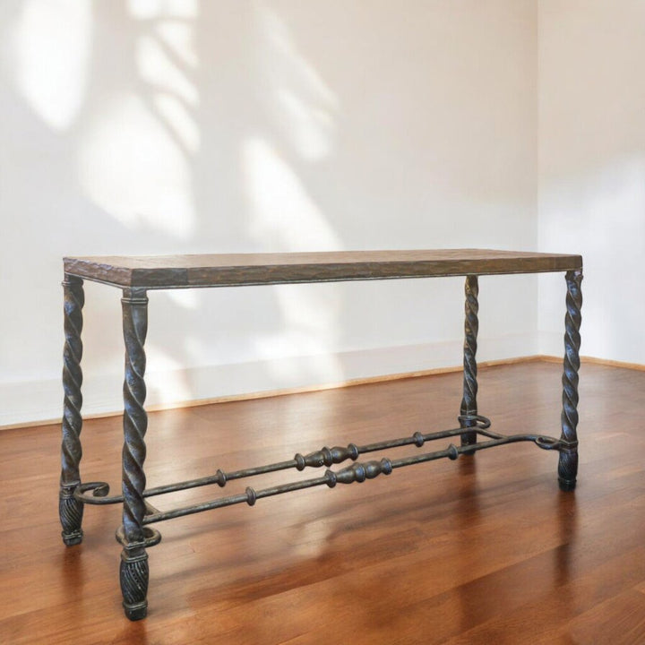 Orig Price $2500 - Wrought Iron and Wood Sofa Table