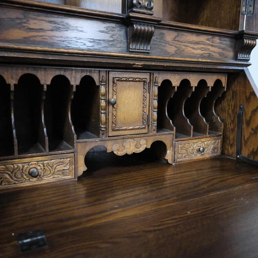 Late 19th Century Hand Carved English Tudor Secretary Desk