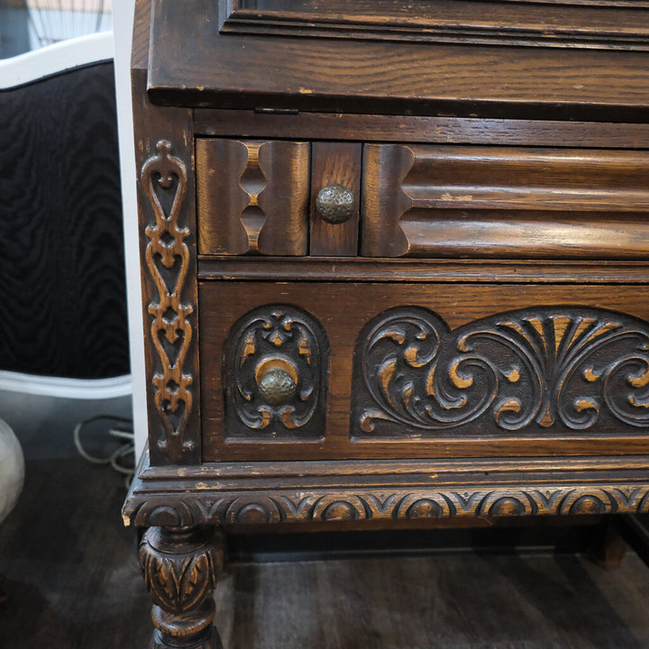 Late 19th Century Hand Carved English Tudor Secretary Desk