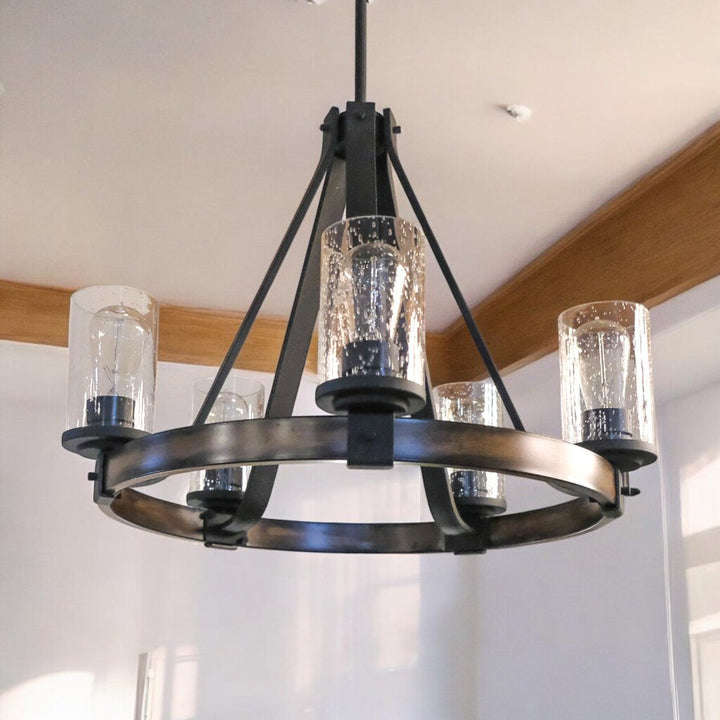 5 Light Bubble Glass Hurricane Chandelier