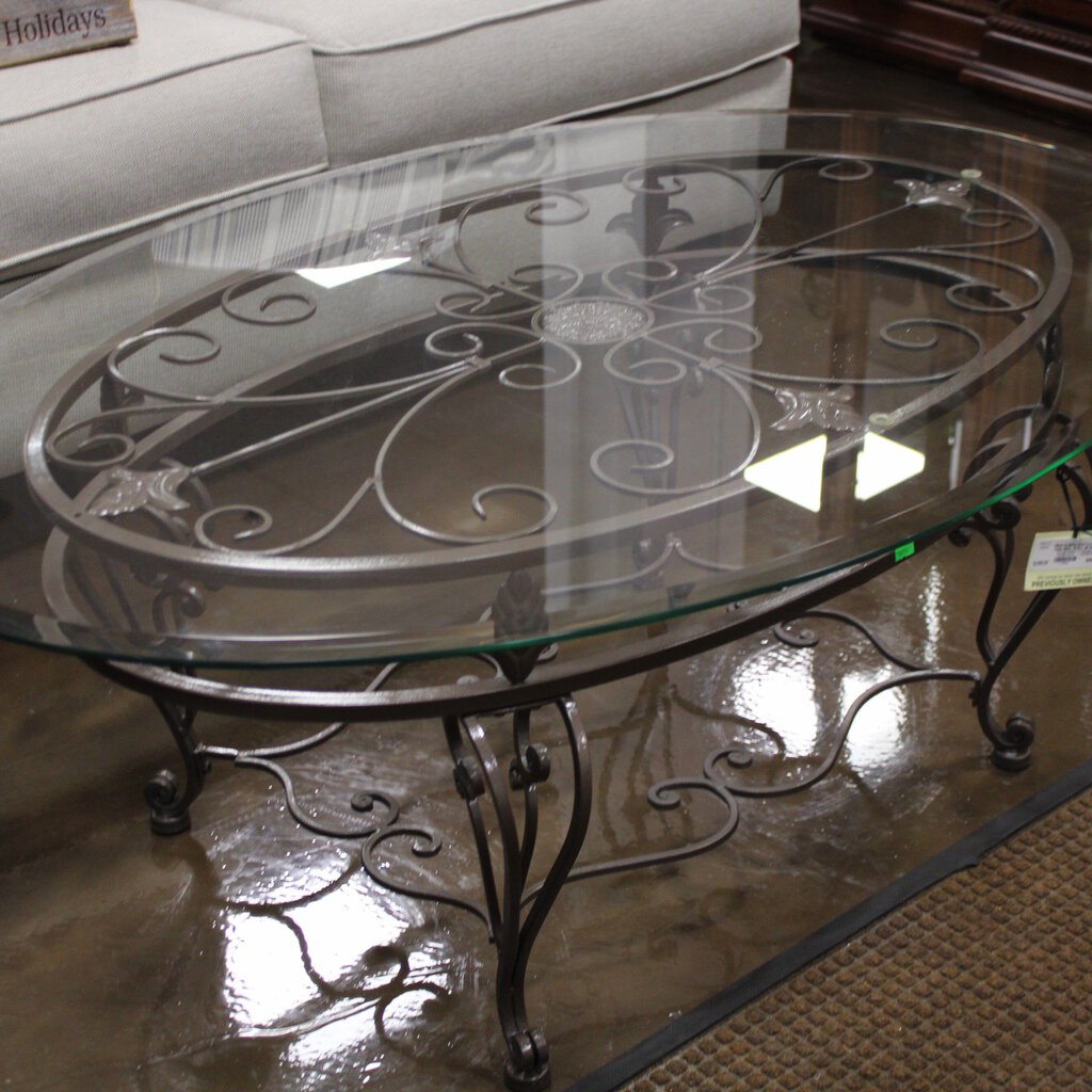 Glass & Metal Oval Cocktail Table