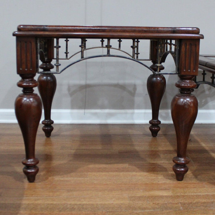 Iron, Wood, Leather, and Glass End Table