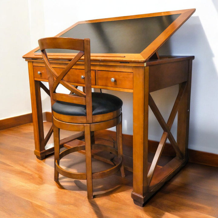 Campaign Style Drafting Table with Stool