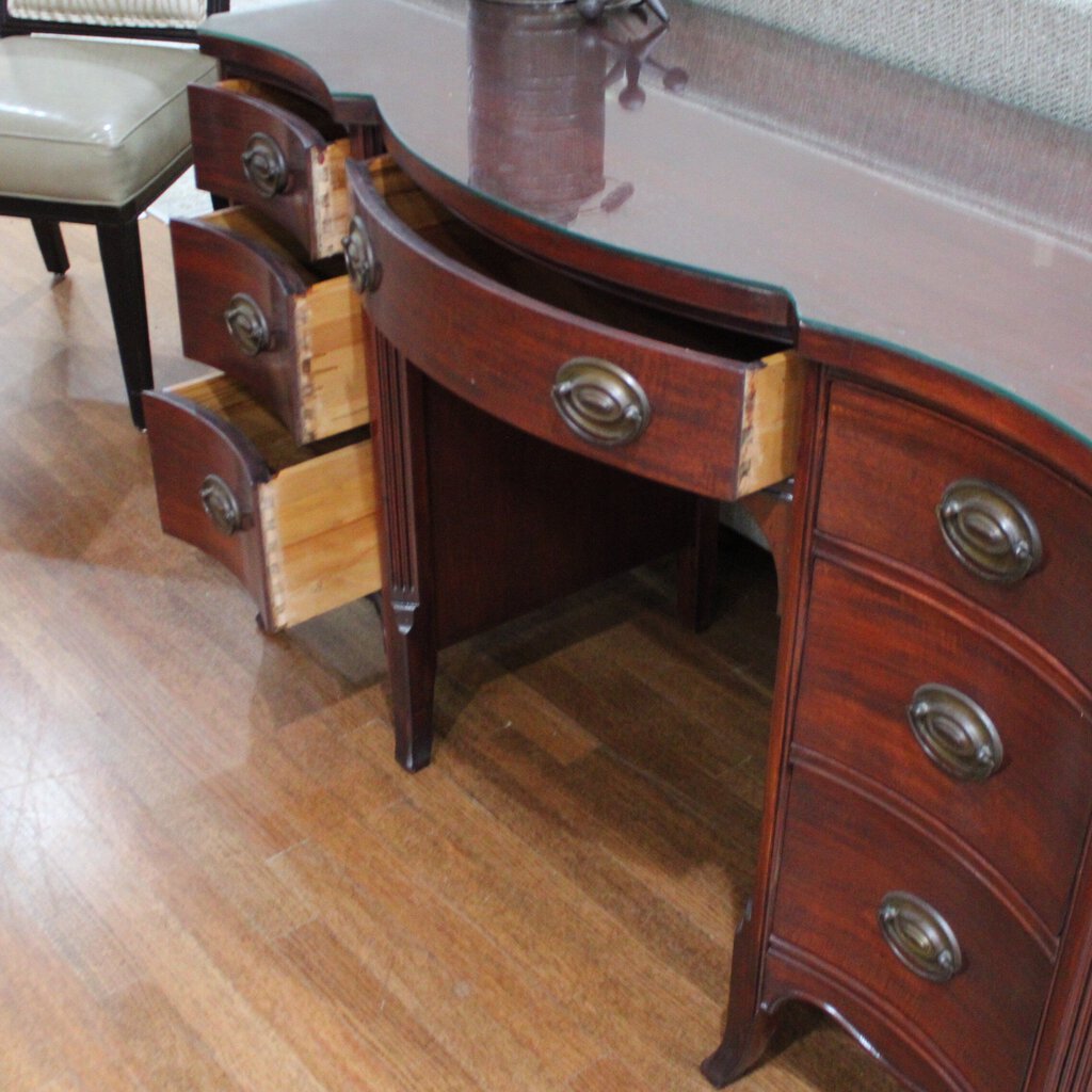 Queen Anne Style Desk w/ Glass Top