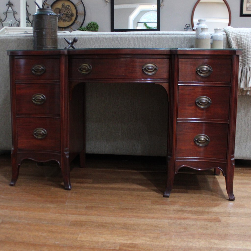 Queen Anne Style Desk w/ Glass Top