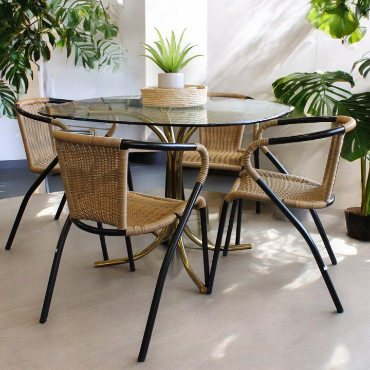 Glass Table W/ Rattan Chairs