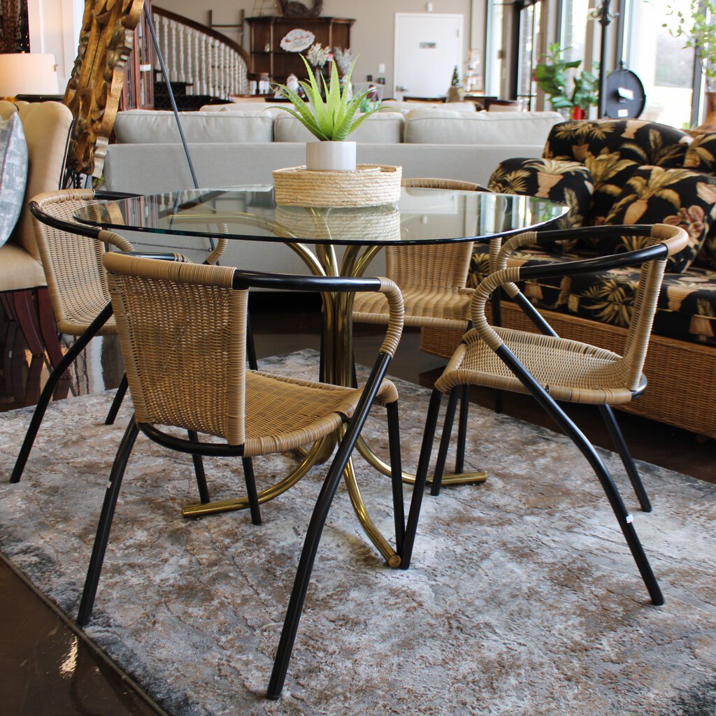 Glass Table W/ Rattan Chairs