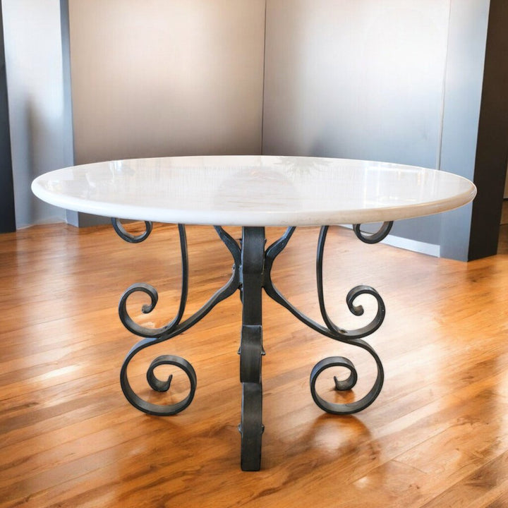 Round Travertine Top Table with Metal Base