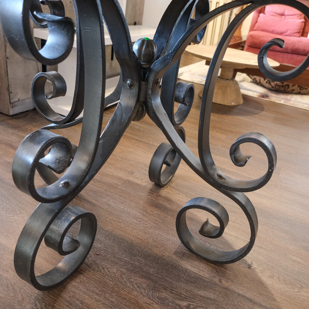 Round Travertine Top Table with Metal Base