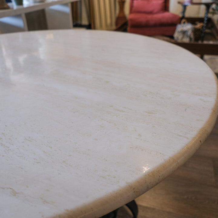 Round Travertine Top Table with Metal Base