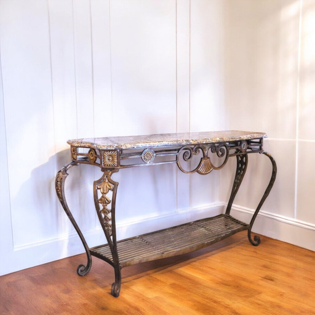 Iron Base Console Table with Granite Top