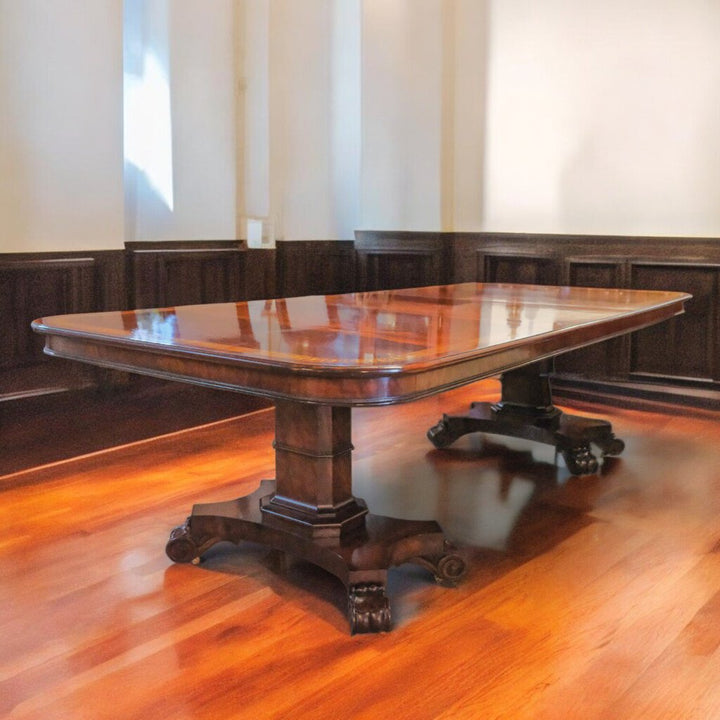 Orig. Price $10,000 - Banded Mahogany Regency Dining Table with 2 Leaves