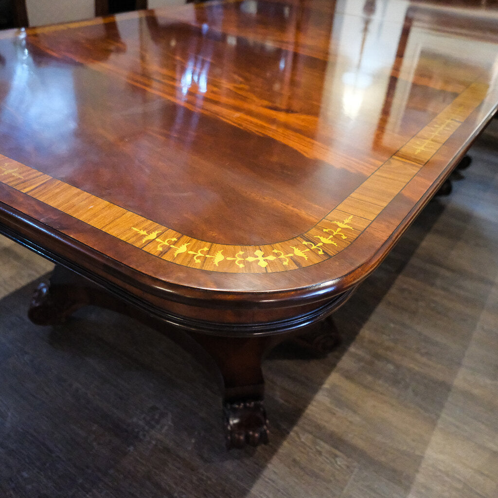 Orig. Price $10,000 - Banded Mahogany Regency Dining Table with 2 Leaves