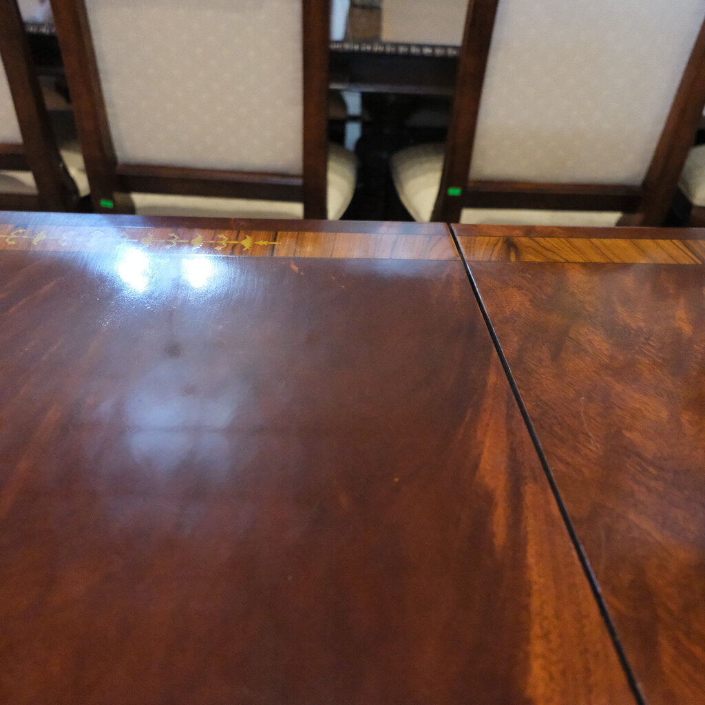 Orig. Price $10,000 - Banded Mahogany Regency Dining Table with 2 Leaves