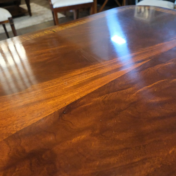 Orig. Price $10,000 - Banded Mahogany Regency Dining Table with 2 Leaves