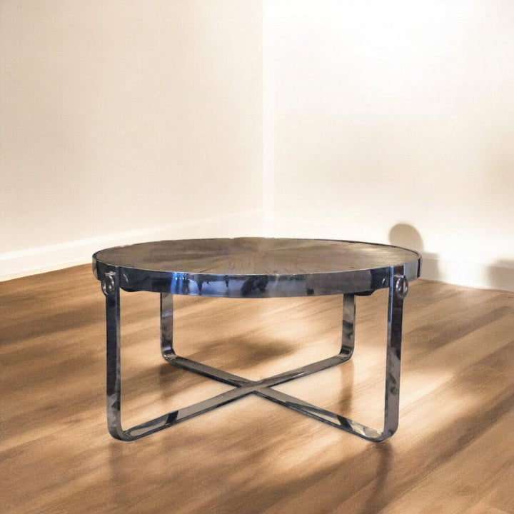 Orig Price $1000 - Wood and Chrome Cocktail Table - Stafford Collection